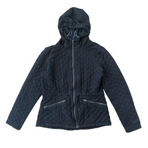 The North Face Quilted Hoodie Jacket Full Zip Cotton Lined Medium Black Zipper